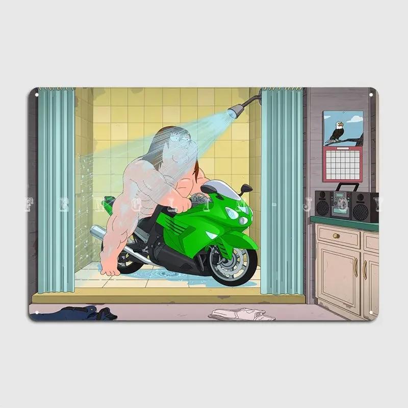 Motorcycle Shower Poster Metal Plaque Cinema Garage Pub Garage Classic Plates Tin Sign Posters