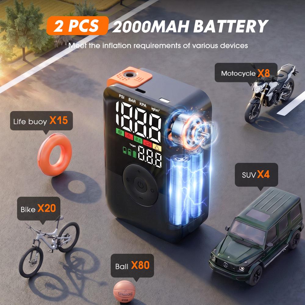 Portable Air Compressor 150PSI Cordless Tire Inflator Digital Pump Fast Inflation Auto Shut-off LED CE for Car Motorcycle Balls