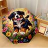 Cheerful Dog Among Flowers Printed Umbrella Windproof Folding Umbrella Portable Sun and Rain Umbrella Suitable for Gifting