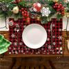 Christmas Festival Linen Placemat: Classic Plaid Snowflake Design, Heat-Resistant Christmas Tree Table Mat