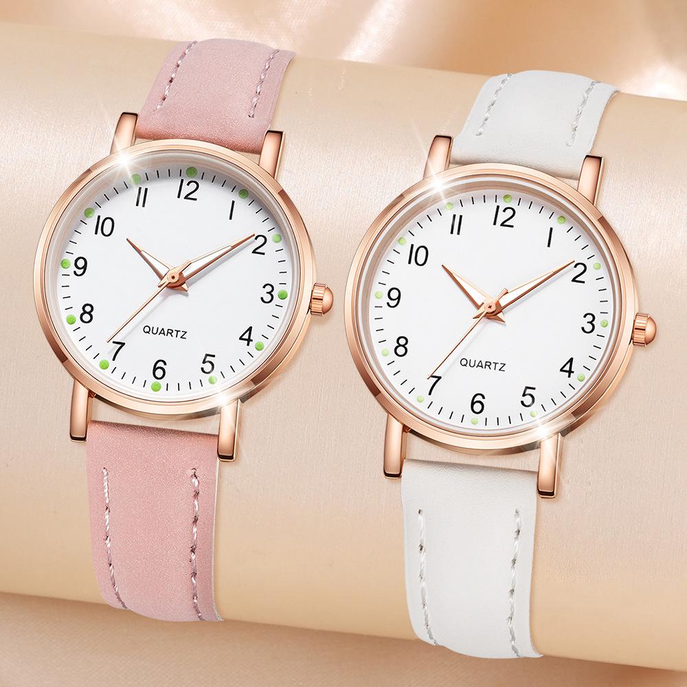 1/2/3/4pcs Fashion Arabic Dial Women Quartz Watch Casual Leather Strap Wristwatch for Girls Friendship Clock Gifts (Without Box)