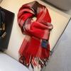 100 pure wool scarf women's retro plaid red men's and women's couple's autumn and winter warm scarf