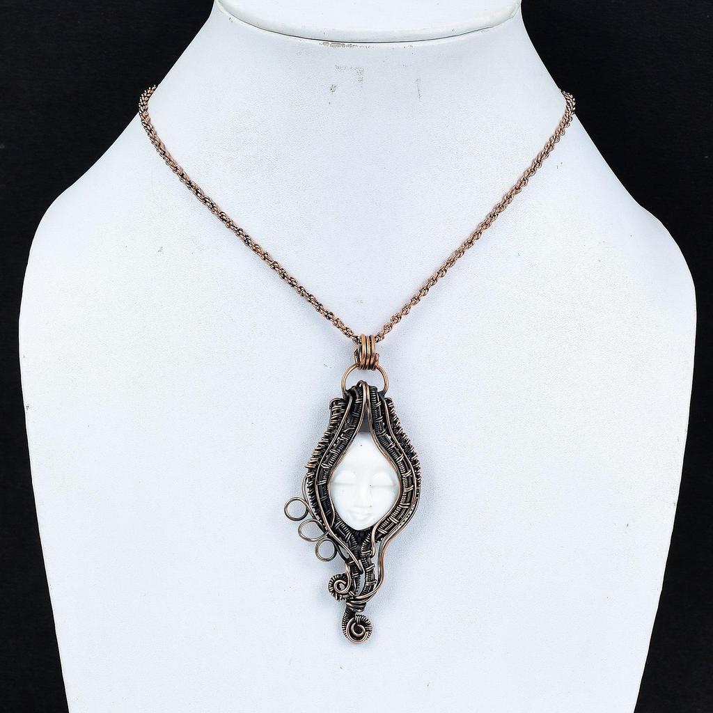 Lady Face White Coral 999 Copper Wire Wrapped Pendant, Handmade Gemstone Pendant Jewelry, Gifts For Wife Brand New Pendant
