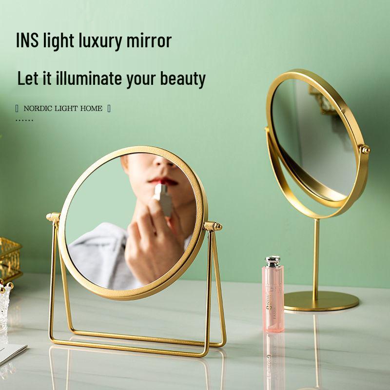 Nordic Style Round Wrought Iron Makeup Vanity Mirror for Bathroom or Dormitory