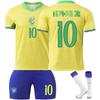 Jugendliche Kinder Erwachsene Fußballtrikots Sport Trainings Trikot Set Mit Socken 24/25 Brasilien Heim #10 Neymar JR