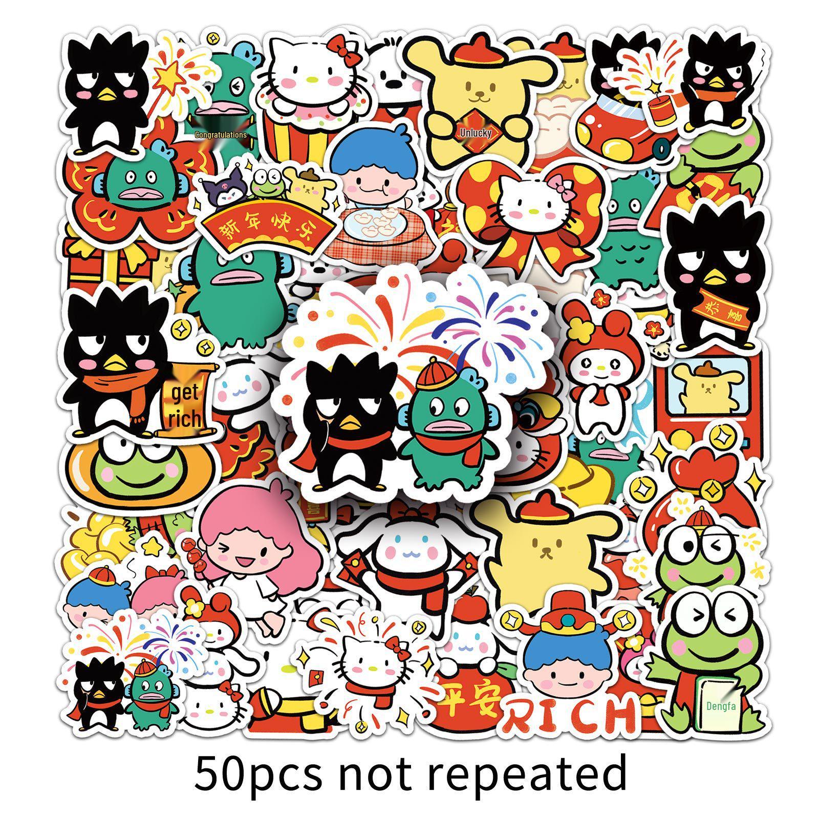 50 Hand-Painted Sanrio New Year Stickers: Pompompurin Waterproof Cartoon for Computer, Journal, and Phone.