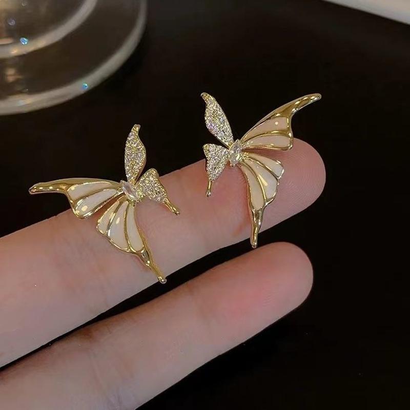 Korean Fashion Zircon Butterfly Stud Earrings for Women Elegant Sweet Metal CZ Wedding Party Jewelry Gifts