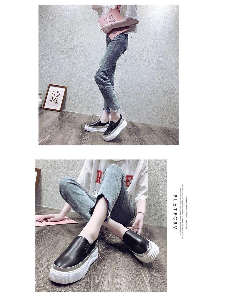 Women's 2025 Hidden Heel White Loafers - Slip-On, Lazy, Thick Sole, Korean Style Platform Shoes.