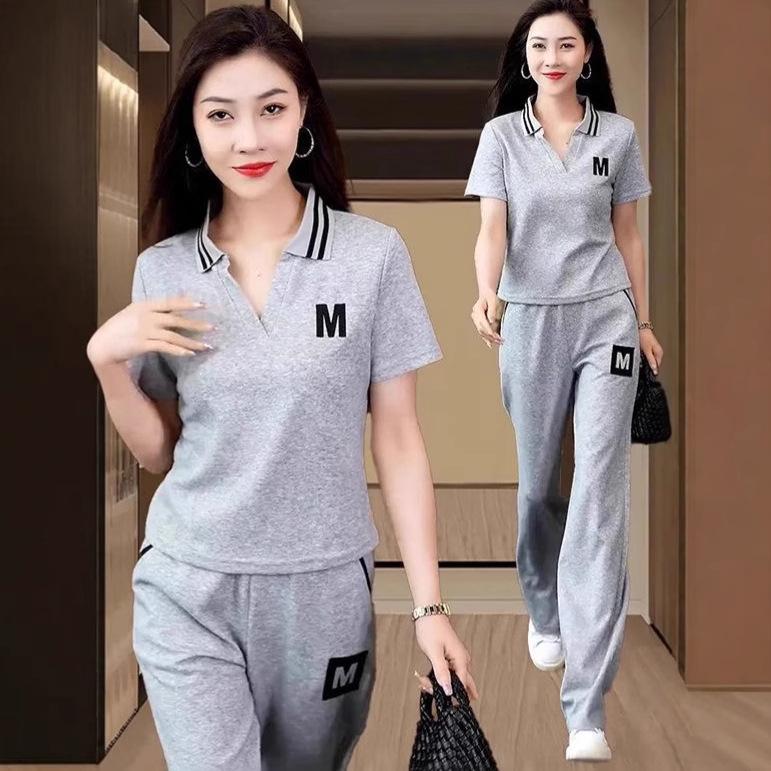 

Women s Summer 2025 Fashion: Short Sleeve Top & Wide Leg Pants Set XXXXL