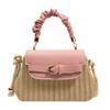 Straw bag women's bag new seaside beach bag portable messenger bag contrasting color woven small square bag