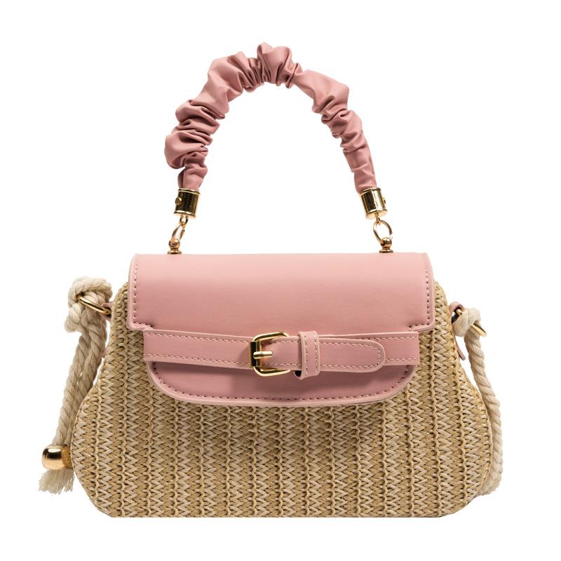 Straw bag women's bag new seaside beach bag portable messenger bag contrasting color woven small square bag