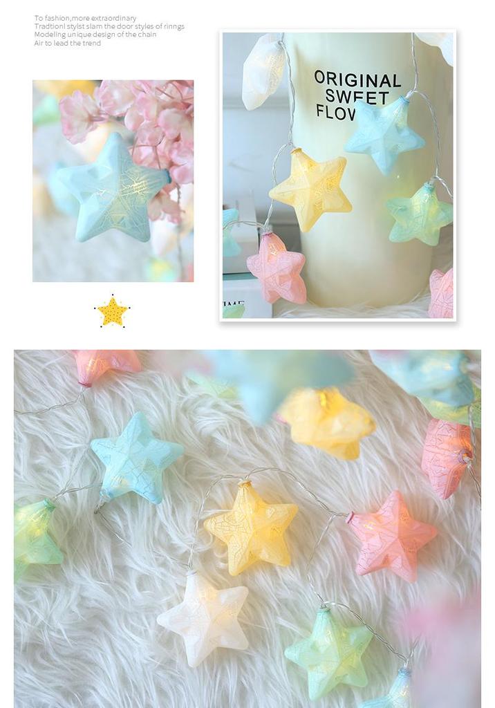 Nordic Style LED Star String Lights - Battery Operated, Cracked Design, Colorful Small Lights