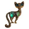 Vintage Green Crystal Cats Brooch Elegant Copper Jewelry Fashion Cats Lapel Pin Accessory For Women Gift
