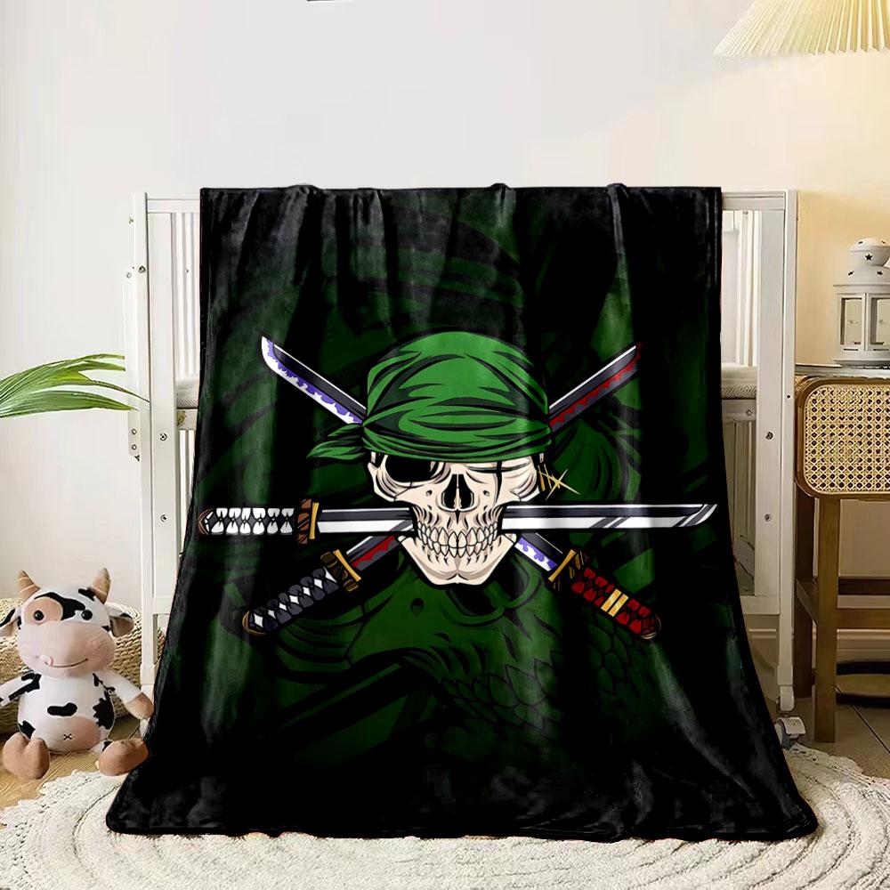 

Skull with green bandana and crossed swords on a dark green background. for all seasons blanket lunch break throw gift 80cm x 120cm