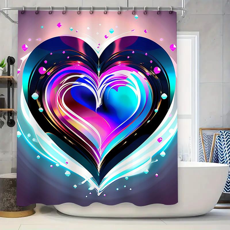 Iridescent Heart Shower Curtain - Waterproof, Mildew-Resistant, Machine Washable For Vibrant Bathroom Decor