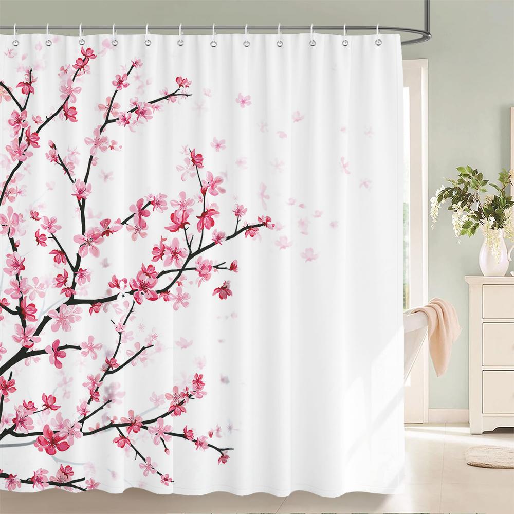 Duschvorhänge im chinesischen Stil mit Blumen und Vögeln, wasserdicht, Badezimmervorhang aus 3D-bedrucktem Stoff mit Haken, Dekoration, Duschvorhang