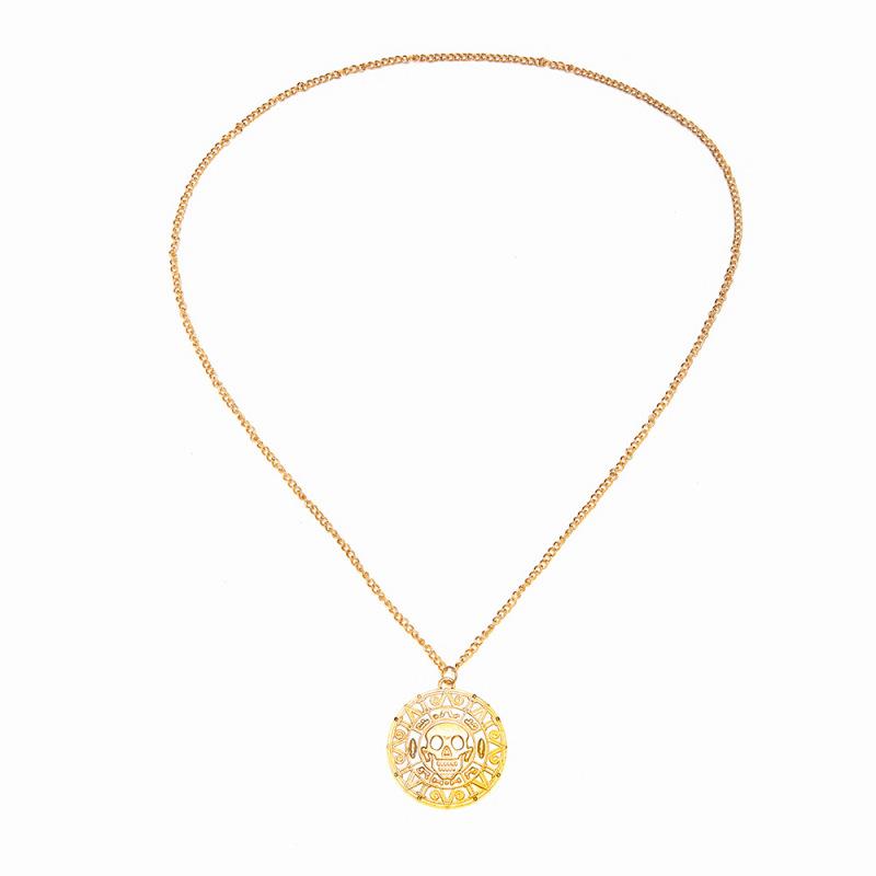 RUI RUI YU Men's and Women's  Necklace Gold Coin Skull-shape Pendant Alloy Golden Necklace
