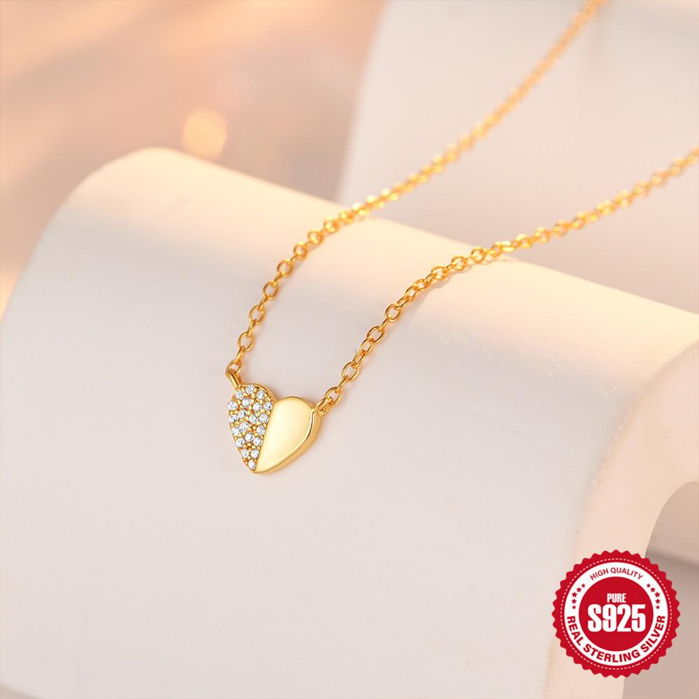 Modă Simplu Argint Sterling S925 Design Zircon Dublu-Spell Love Colier Claviculă Femei Hipster