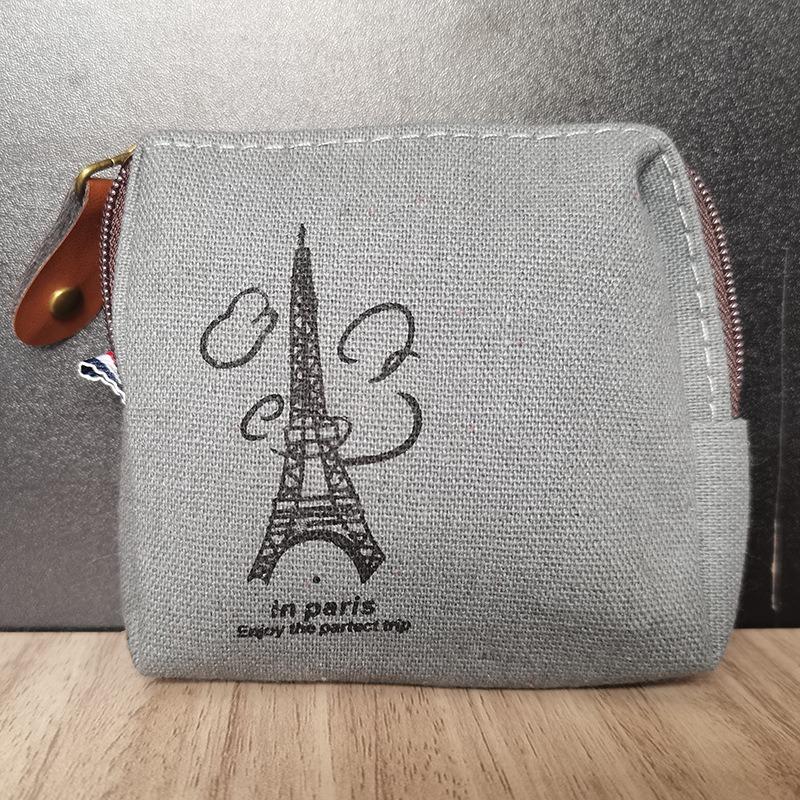 1Pc Classic Retro Lady Girl Canvas Eiffel Tower Coin Purse Wallet Card Key Pouch Bag