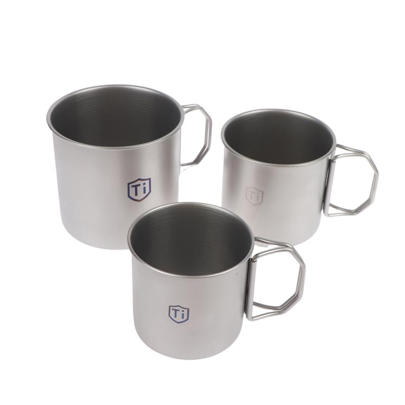 Titanium Steel Coffee Mug Cup With Foldable Handle Outdoor Camping Water Mug Tableware For Hot And Cold Beverages