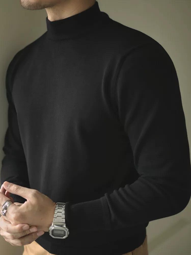 Men s European Style Slim Fit Half-High Collar Tencel Modal Wool Knitwear XL