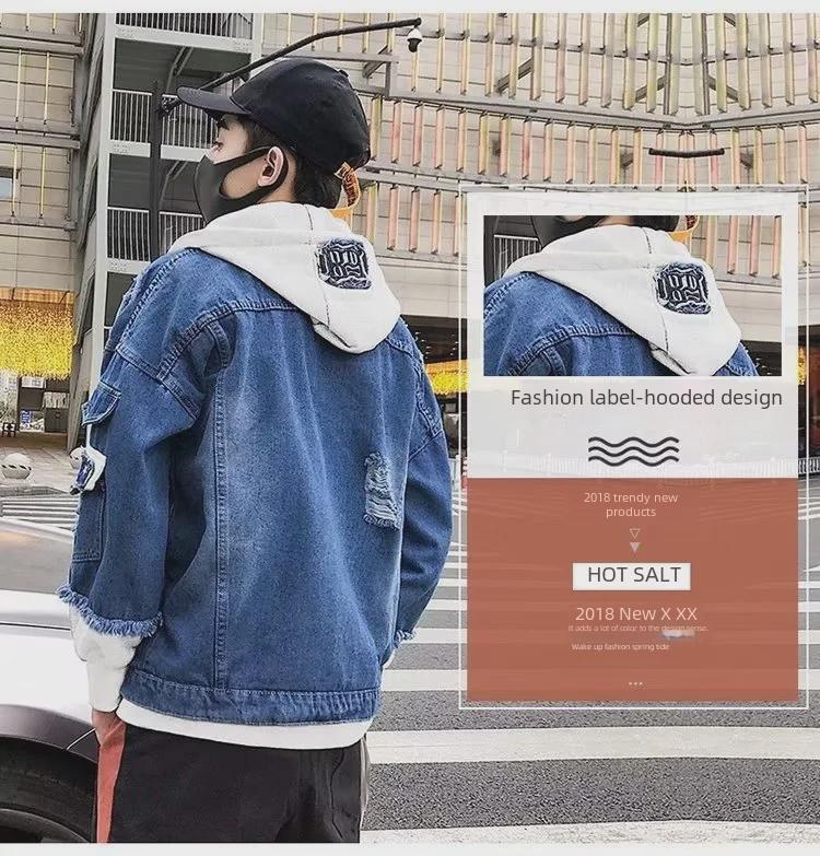 Men's Korean Style Slim Light Ripped Denim Baseball Jacket for Autumn and Winter