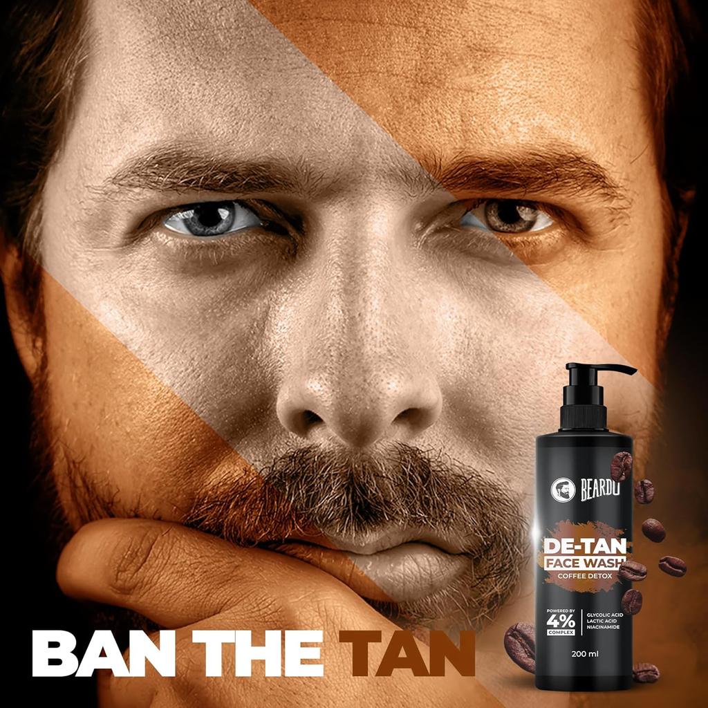 Beardo DeTan Face Wash For Men 200 ml Glycolic Acid Niacinamide Coffee Exfoliating Oil Control Cleanser For Smooth Skin