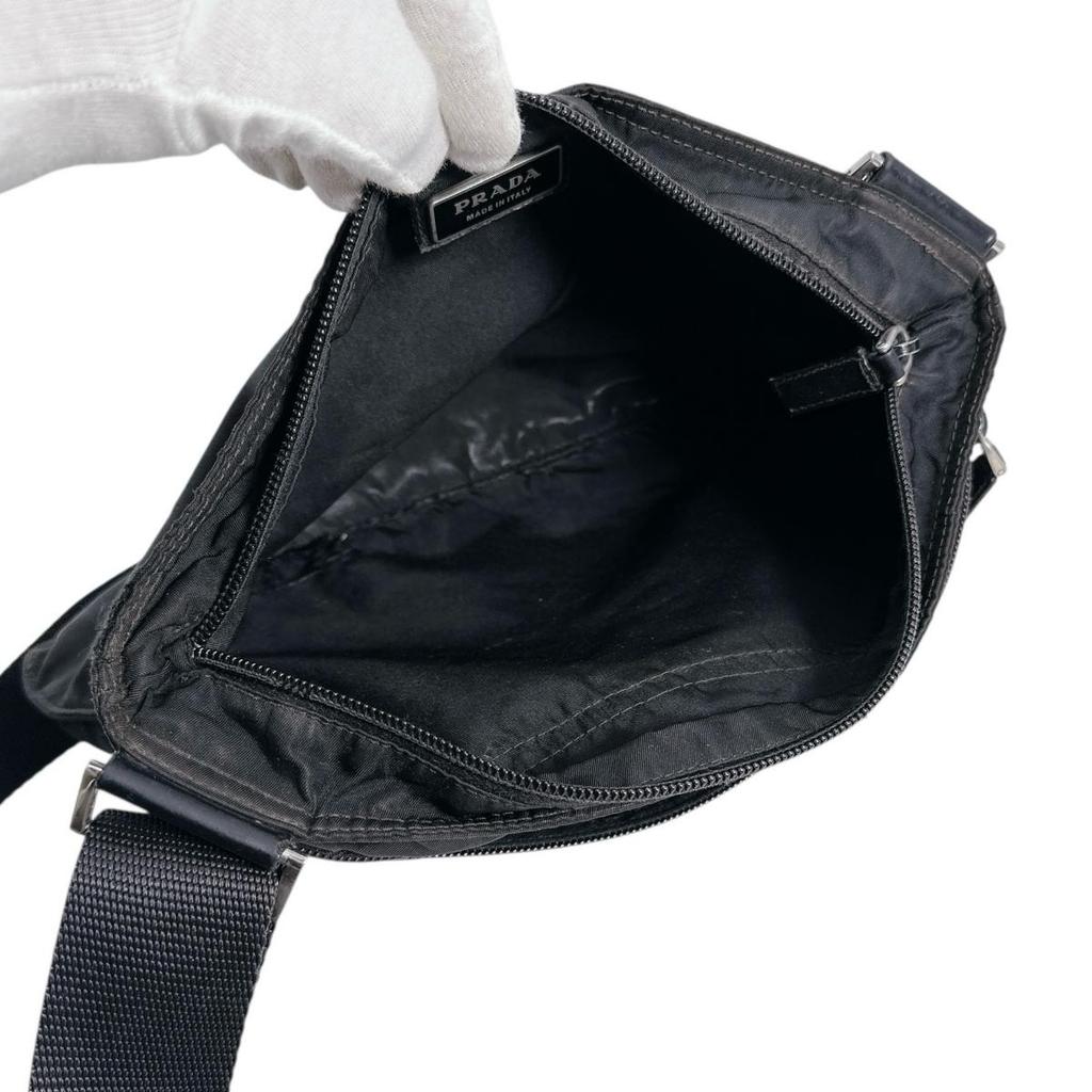 PRADA Triangle logo Shoulder Bag Nylon black Women Used