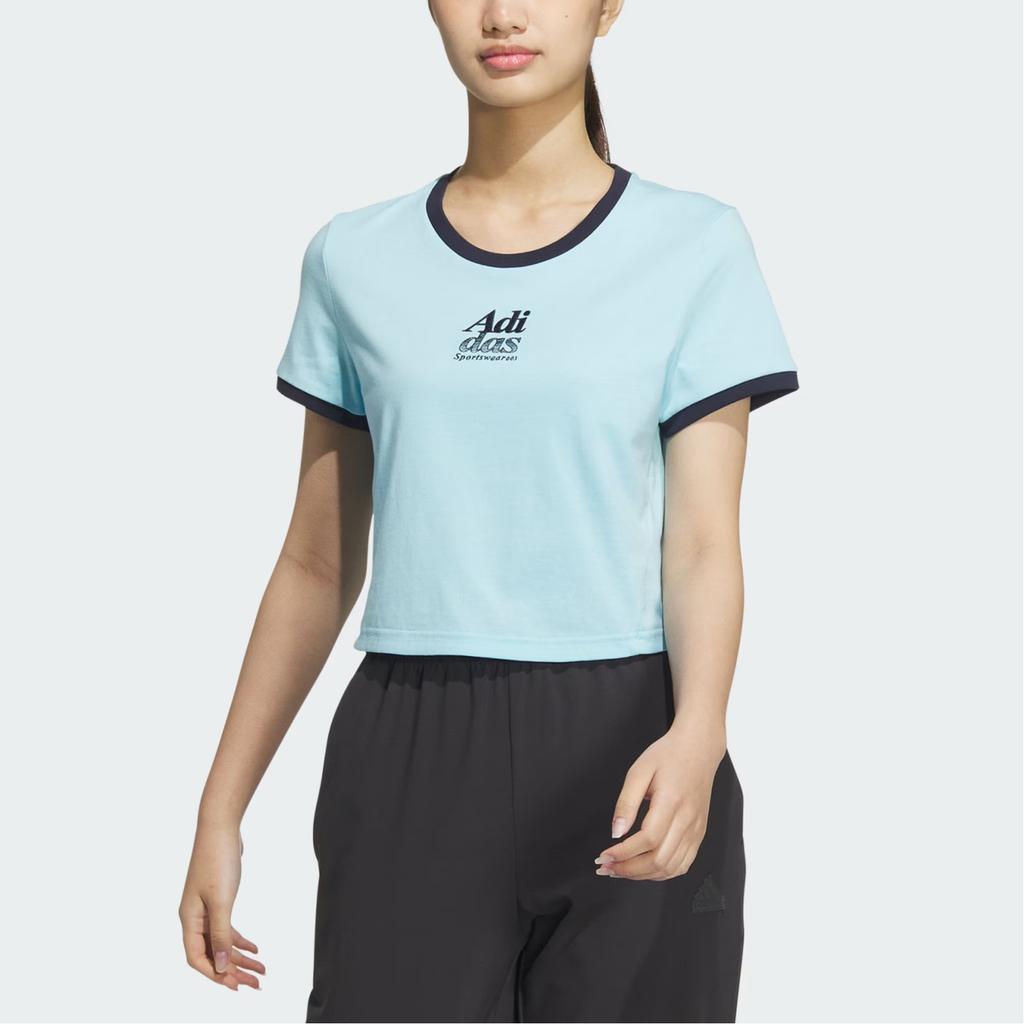 Adidas Small Logo T-Shirt Minimalist Letter Sports Casual Round Neck Short Sleeve T-Shirt Women Tops Blue JI6871