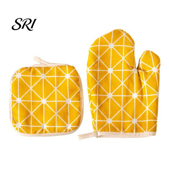 Geometric Pattern Pot Holders Holder And Glove Set Heat Resistant Anti-scald Cooking Gloves High Temperature Thick Cotton Oven Mitts Nordic
