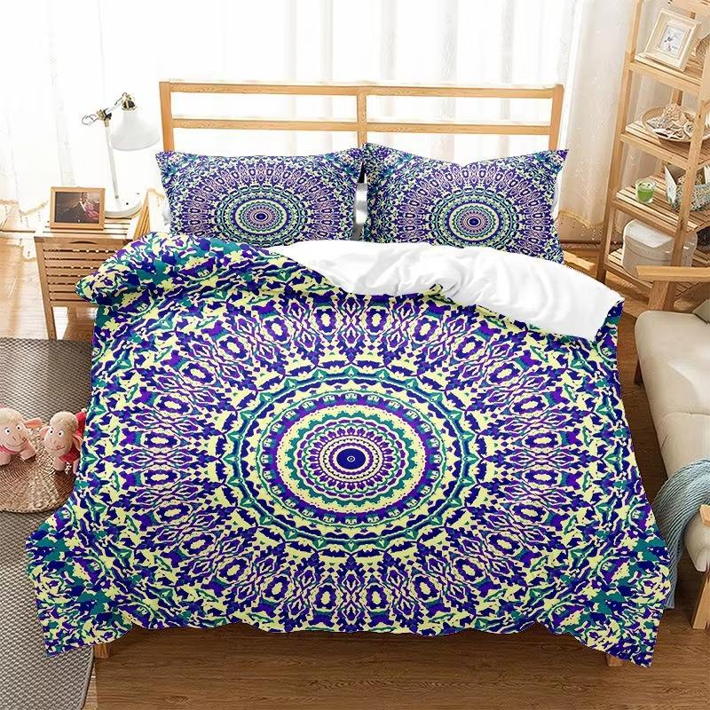 Psykedelisk Mandala Påslakan Bohemia 3D Blommig Sängkläder Set Mikrofiber Abstrakt Geometrisk Täcktäck Cover För Barn Vuxen Dekor