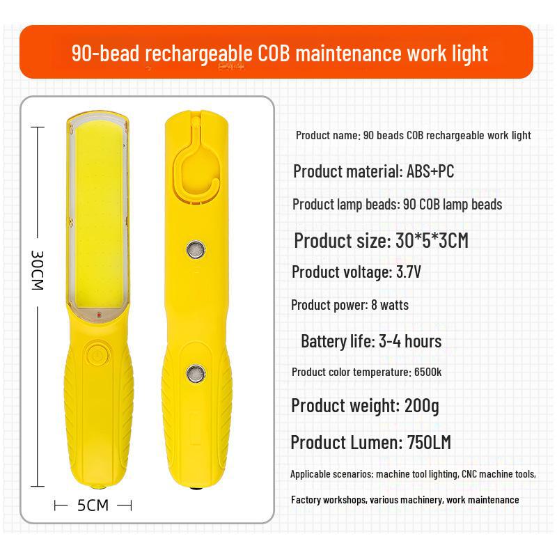 Fuliyang COB Rechargeable Handheld Work Light with Hook and Lithium Battery