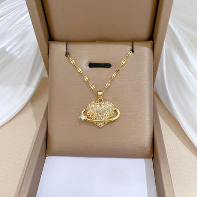 Love Surrounds Light Luxury Temperament Gorgeous Full Diamond Necklace Women'S Versatile Collarbone Chain Titanium Steel Chain