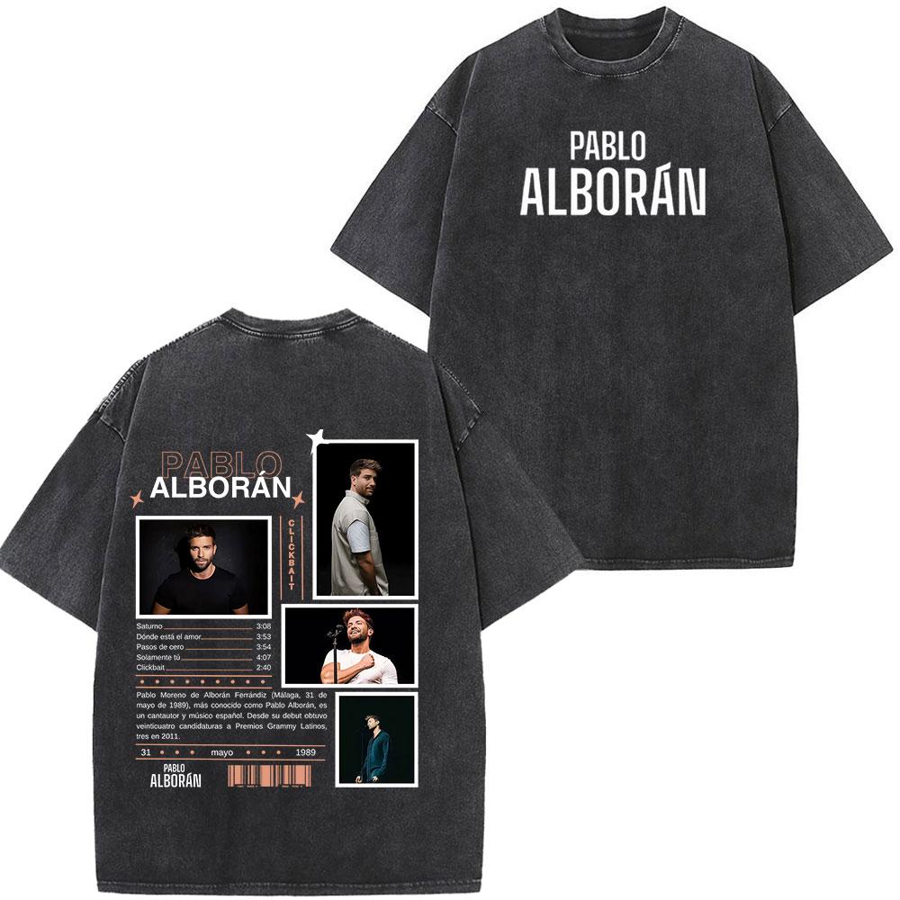 Singer Pablo Alborn Global Tour Kmo Print Washed Vintage T Shirt Men Women Hiphop Casual Oversized T Shirts Fan Gifts