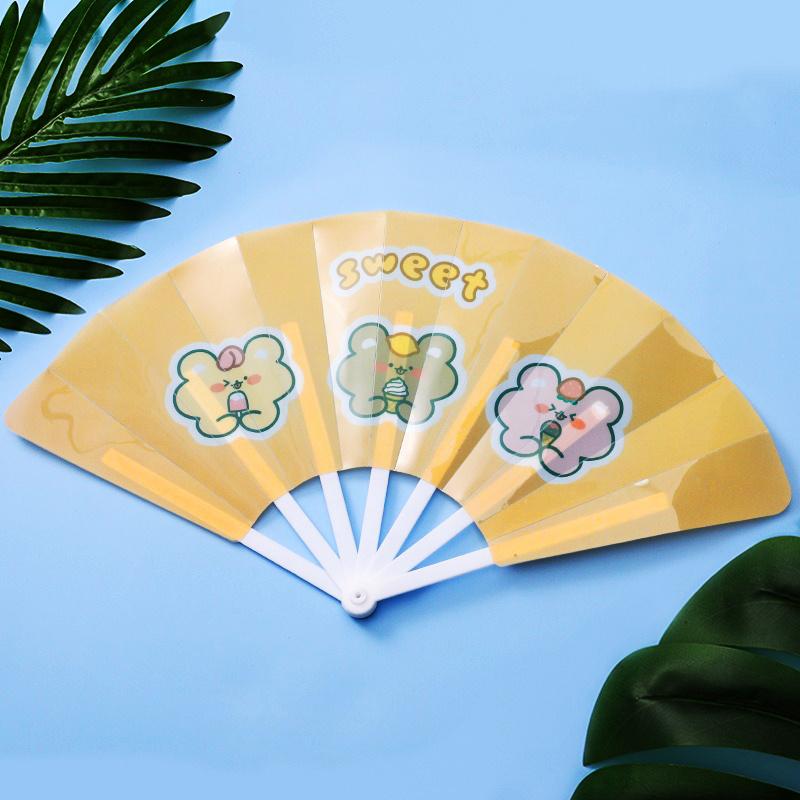 Cartoon Hand Crank Cool Fan Creative Summer Small Fresh Cute Portable Folding Fan PP Plastic Folding Fan for Student Children