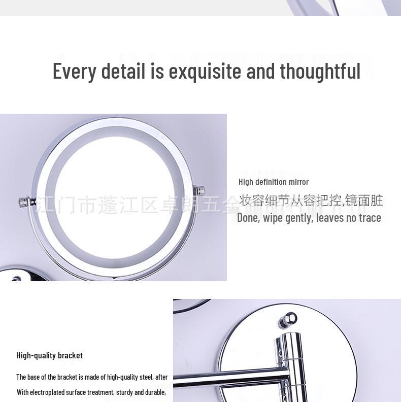 Dual-Sided LED Wall-Mounted Makeup Mirror with Magnification and Fill Light for Punch-Free Hotel Bathroom Use