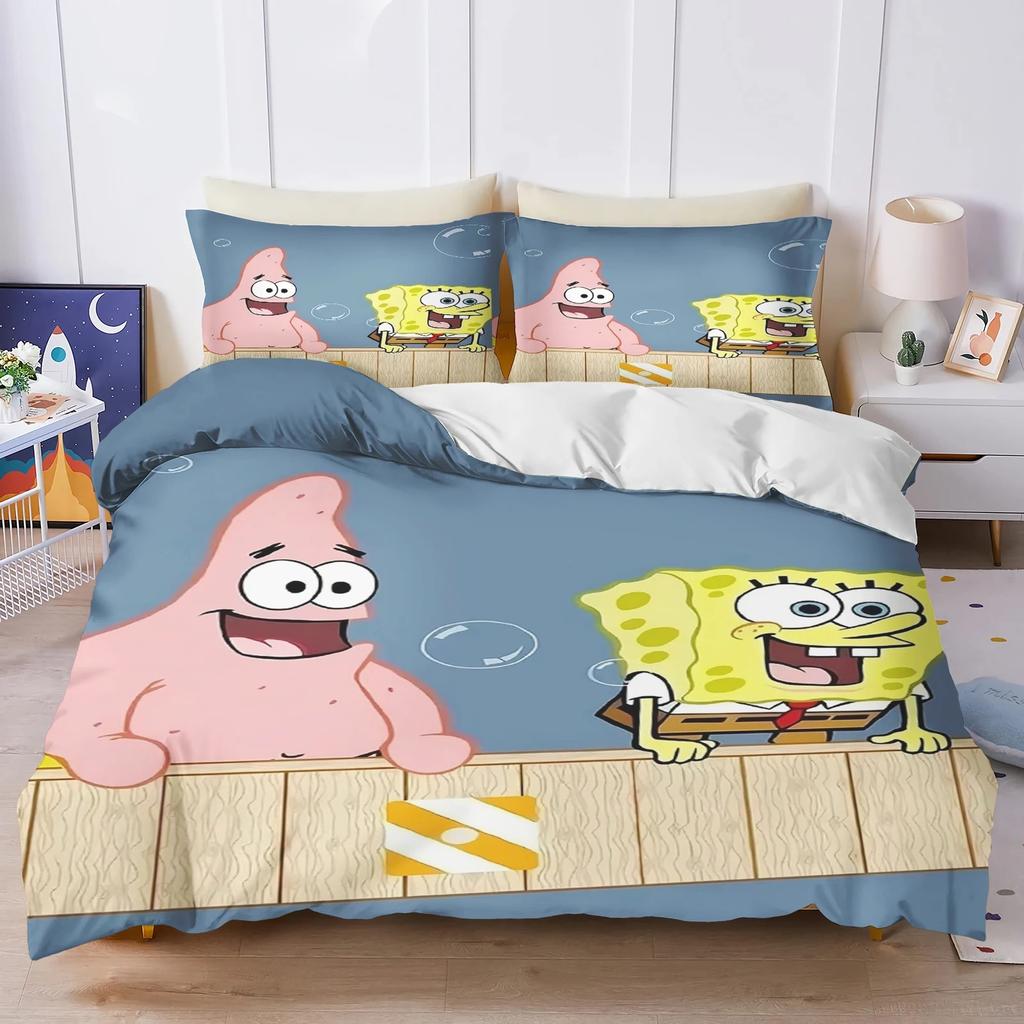 3D Hot Sale Multiple Sizes SpongeBob SquarePants Cartoon Print Bedding Set Adult and Kids Bedding Set Luxury Gifts