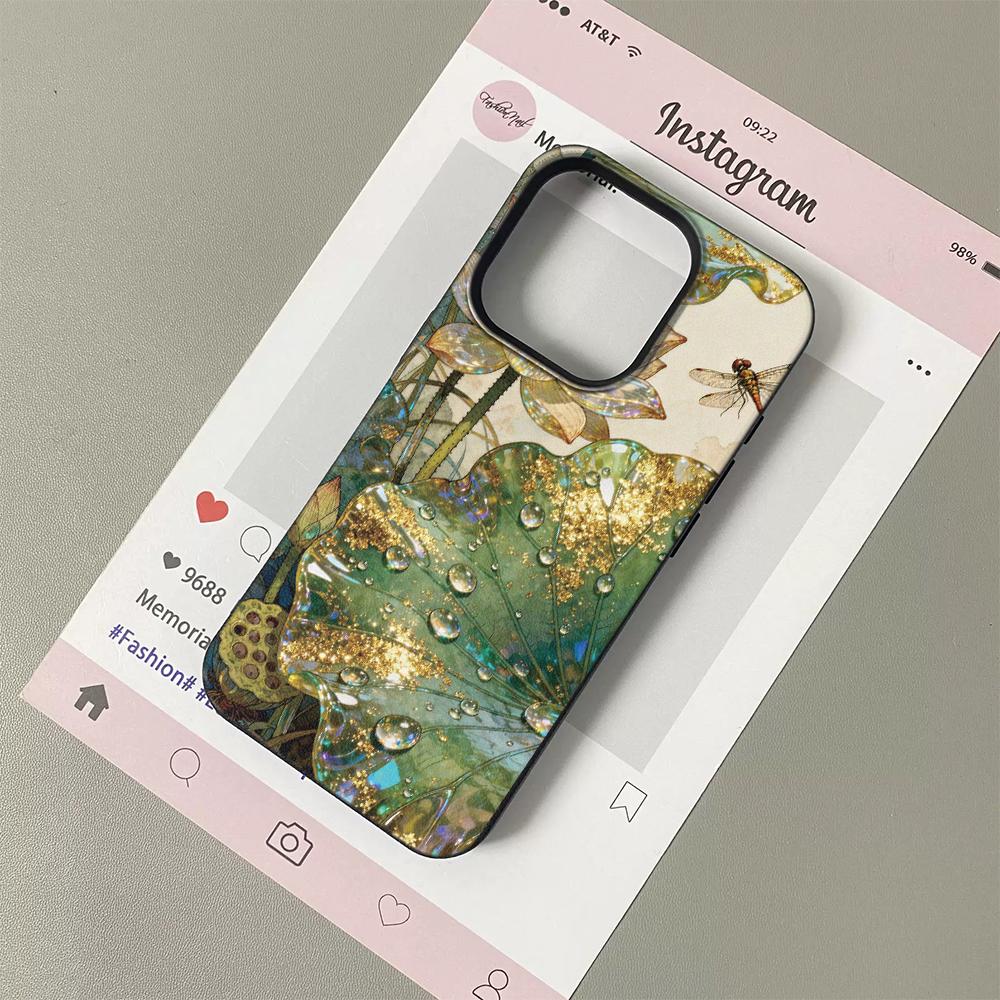 

Advanced Golden Lotus Dragonfly Pattern Silicone Phone Case For iPhone 17 16 15 14 13 12 11 Pro Max iPhone 16 Plus Cover Funda iPhone XR