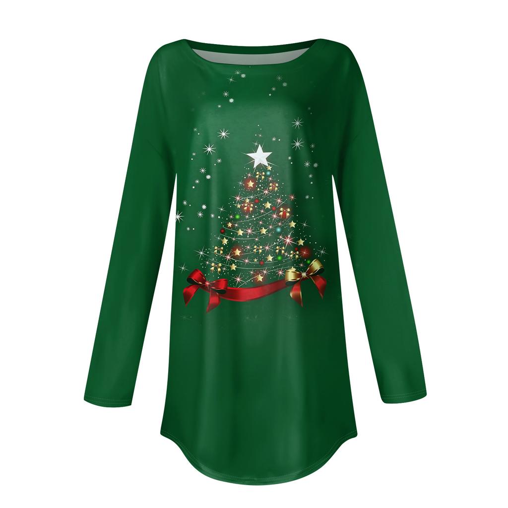 Dames Losse Comfortabele Casual Mode V-Hals Kerstprint Lange Mouw Hoodie