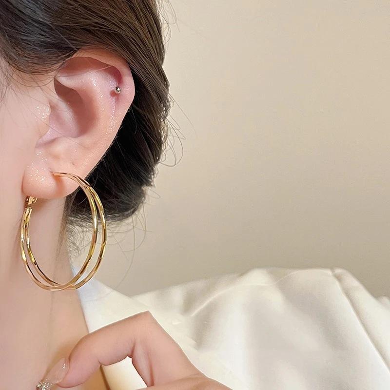 Oversize Gold Plated Hoop Earring Simple Thick Round Circle Stainless Steel Earrings for Women Punk Hiphop Jewelry Brincos