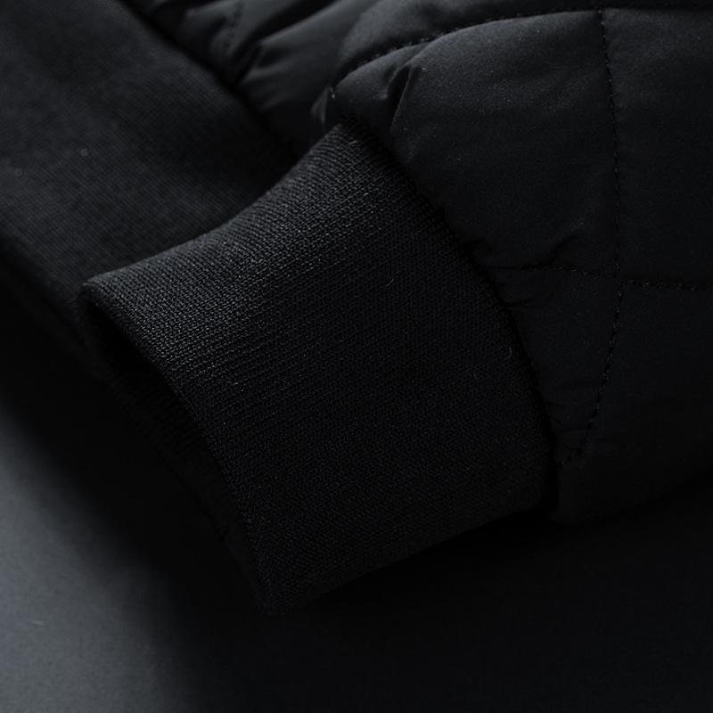 2024 Winter Men's Solid Color Quilted Stand Collar Cotton Jacket with Velvet Lining