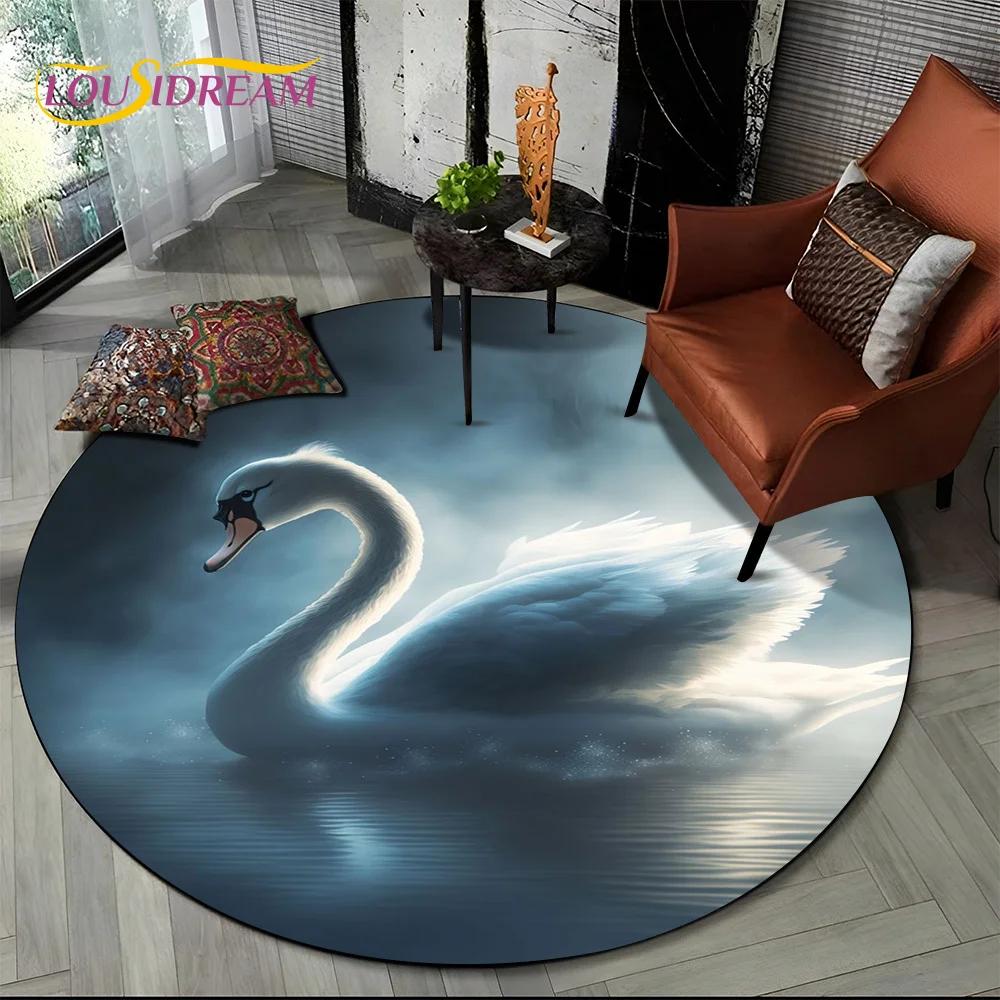 

3D Dream Love Swan Cartoon Cygnus Girl Gift Round Carpet Rug for Living Room Bedroom Child Decor,Pet Area Rug Non-slip Floor Mat Diameter 60cm