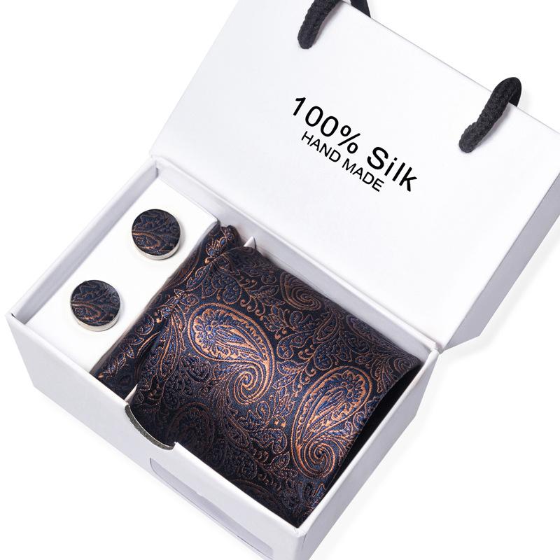 Men'S Business Tie Square Scarf Gift Box Striped Plain Suit Shirt Tie Black Gift Box Set