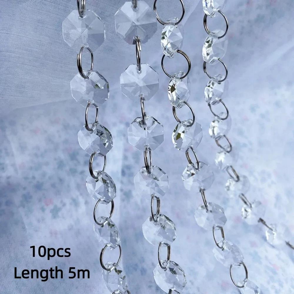

DIY 5Meters Octagonal Bead Curtain Acrylic Crystal Garland Strand Hanging Clear Gems Bead Strands For Wedding Birthday