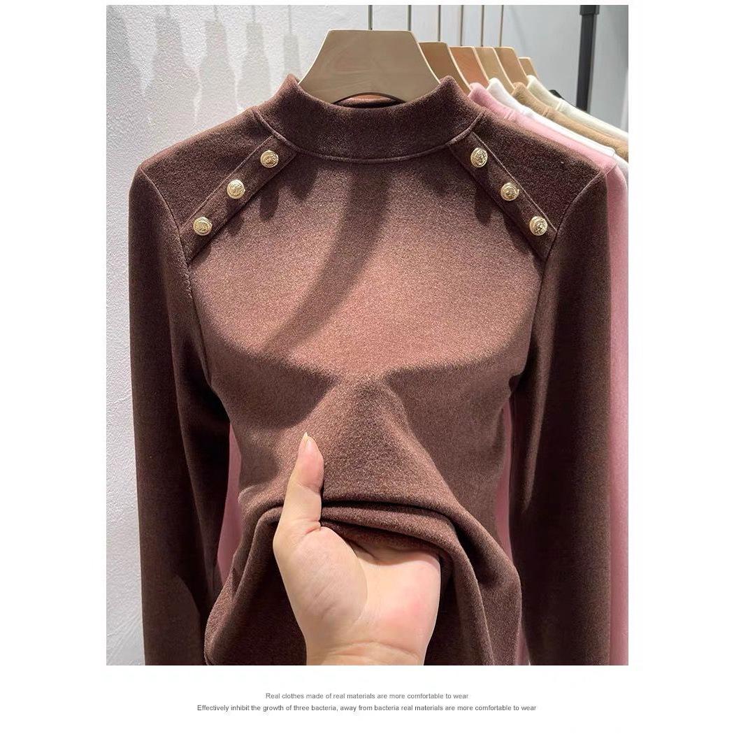 

Women s Slim Fit Half High Neck German Velvet Shirt - Versatile Autumn/Winter Fashionable Inner Top L кофейный