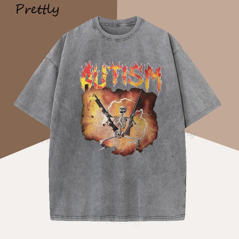

Autistic Funny Skeleton TShirt Men Women Autism Meme Graphic T Shirts Harajuku Fashion Cotton Vintage T Shirt Unisex Streetwear S