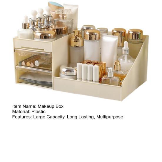 Caixa de Maquilhagem Transparente Estilo Gaveta Grande Capacidade Multiusos Organizador de Cosméticos Penteadeira Mesa de Trabalho Caixa de Armazenamento