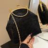 Small Bag Kiss Lock Shell Clip Handle for Women Sequin Bags Messenger Chain Strap Handbags Crossbody Clutch White Gold