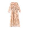 Fairy Pink Floral Short-Sleeve Mulberry Silk Dress - Seaside Holiday Long Skirt