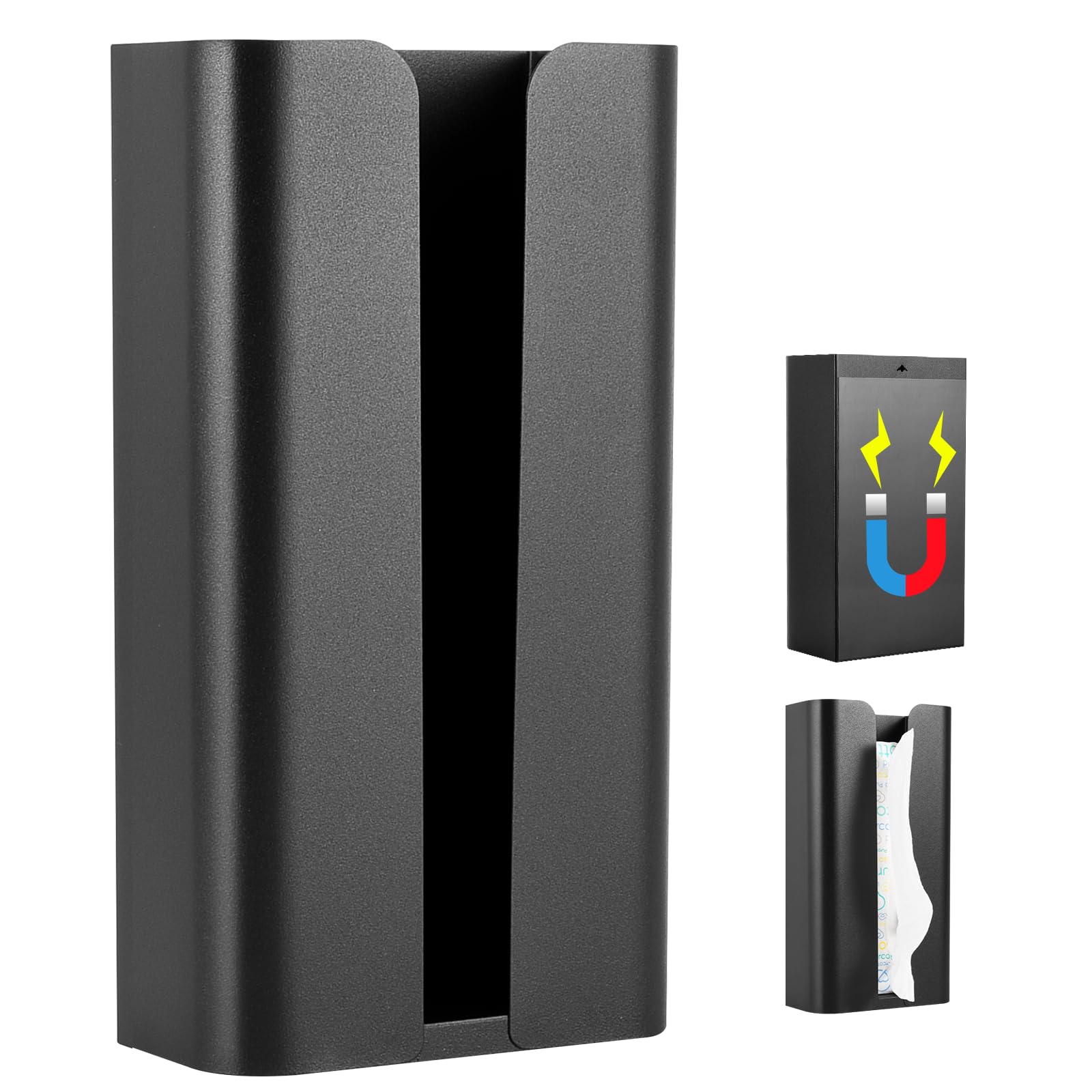 

Wowfill Magnetic Tissue Holder, Rectangular, One-Hand Tear, for Kitchen, Bathroom, and Sink (Thin Type - Black)